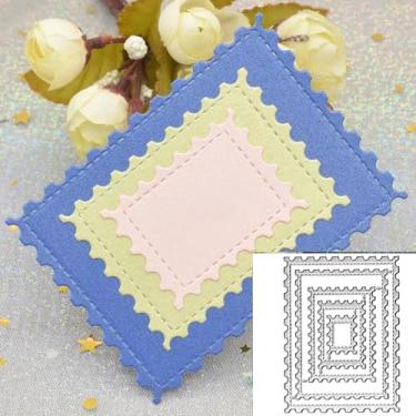 Imagem de Moldura retangular serrilhada corta moldes de corte de metal estênceis para álbum de scrapbook faça você mesmo, decoração em relevo para fazer cartões de papel