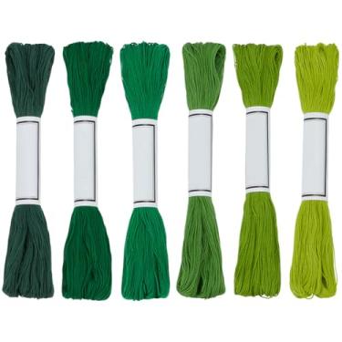 Imagem de FREEBLOSS 6 fios Sashiko, 6 novelos, 100% algodão, 6 x 50 m (55 jardas) de bordado japonês para costura à mão, fio grosso de algodão para acolchoamento, suprimentos de bordado de costura à mão, verde