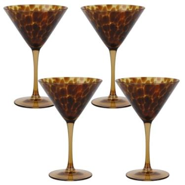 Imagem de Honeydak Conjunto de 4 copos de pedra marrom com estampa de leopardo tartaruga, 255 g, copos estilosos, sem haste, copo de vidro ideal para gim, tequila, vodca, refrigerantes