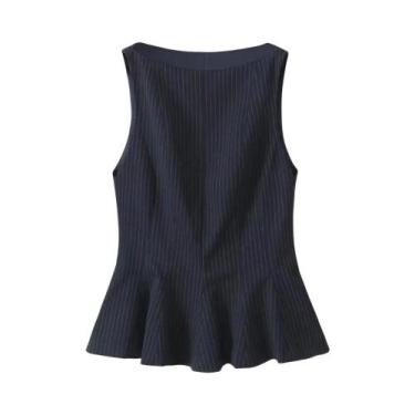 Imagem de Blusa Feminina Sem Mangas Com Babados, Decote Redondo, Zíper Lateral, 