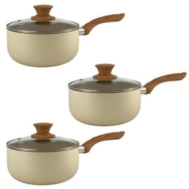 Imagem de Jogo de Panelas Caçarola Cerâmica Antiaderente 3 Pçs Bege Grécia - Rio