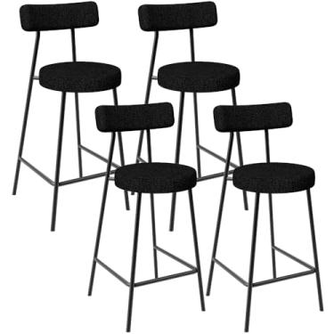 Imagem de Kit 04 Banquetas Baixa Para Cozinha Sala De Jantar Bar Bancada Milão L02 Linho Chumbo - Lyam Decor