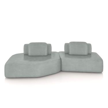 Imagem de Sofá Ilha Dakota 2 Módulos 310cm Encostos Almofadas Soltas PU Cinza G33 - Gran Belo