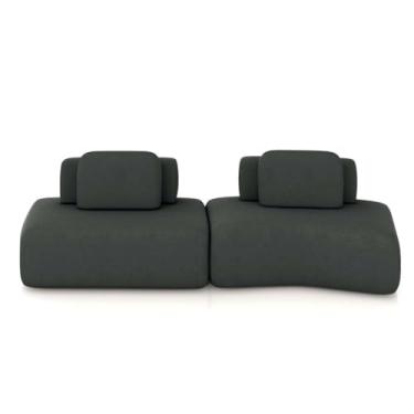 Imagem de Sofá Ilha Sala de Estar Dakota 2 Módulos 316cm Encostos Almofadas Soltas Veludo Cinza G33 - Gran Belo