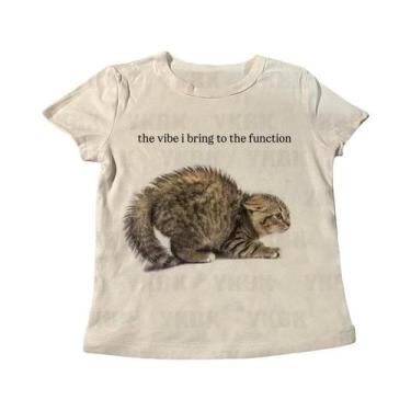 Imagem de Camiseta Feminina Slim Fit De Manga Longa Com Estampa De Gato Estilo G