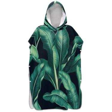 Imagem de Joisal Roupão de troca de poncho de surfe verde exuberante folhas de bananeira para adultos toalha de banho com capuz vestível homens mulheres poncho com capuz