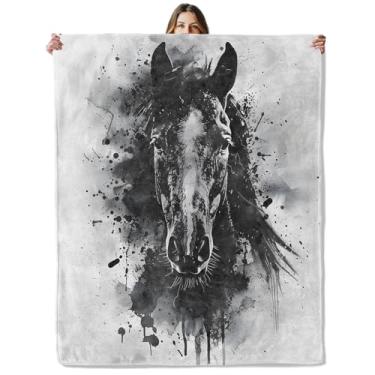 Imagem de Cobertor de cavalo para meninas, meninos, crianças e adultos, 152 x 203 cm, cobertor de flanela aconchegante para quarto, acampamento, sofá, decoração de quarto, presentes macios e macios