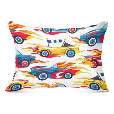 Imagem de Fronha fofa com estampa de carros de desenho animado vermelho azul com zíper padrão Queen King Body Size fronha macia macia, tamanho Queen, 50,8 cm x 76,2 cm