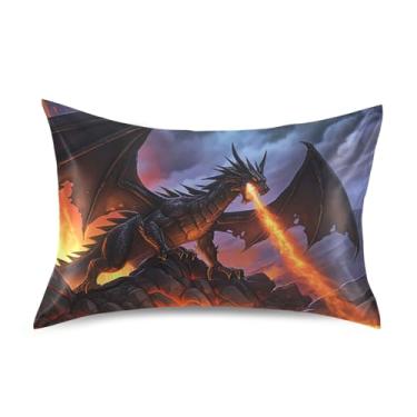 Imagem de Fronhas refrescantes engraçadas dragão preto laranja cetim bonito arte padrão king queen fronhas fronhas cama macia travesseiro travesseiro king size 101,6 cm x 50,8 cm