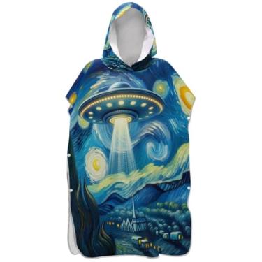 Imagem de Joisal Poncho de surfe para trocador adulto toalhas de banho com capuz plus size ponchos adultos para mulheres OVNI noite estrelada
