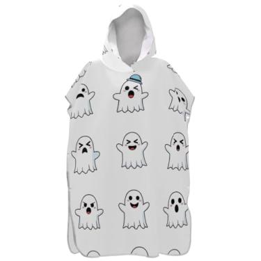 Imagem de Joisal Poncho de surfe trocador de roupão adulto com capuz toalha de natação vestível bonito monstros de Halloween branco poncho masculino com capuz