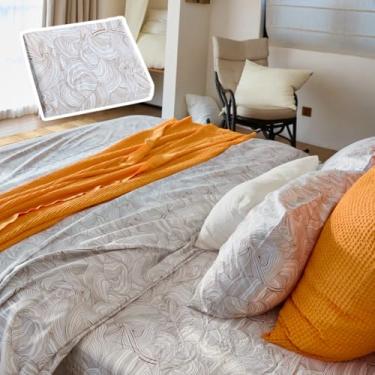 Imagem de Vesta Capa de edredom 100% algodão Pima, linha artística 400TC listrada, respirável e suave, certificado Oeko-TEX (folhas de outono, casal/queen)