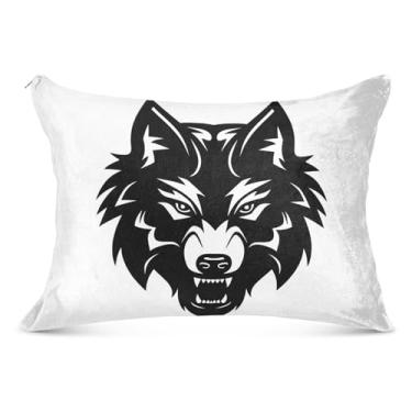 Imagem de Fronha de almofada fofa de animal lobo preto e branco com zíper padrão Queen King Size fronha fofa macia grande tamanho Queen, 50,8 cm x 76,2 cm