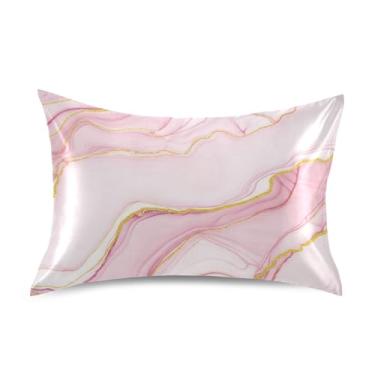 Imagem de Fronhas com estampa abstrata rosa dourado branco padrão queen king size almofadas de cama macias refrescantes básicas arte fofa tamanho king 101,6 cm x 50,8 cm
