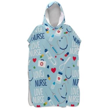 Imagem de Joisal Poncho de surfe vestível trocador roupão adultos praia banho com capuz toalhas coração amor azul homens mulheres poncho com capuz