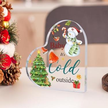 Imagem de 1 placa decorativa acrílica em forma de coração Feliz Natal, adequada para decoração criativa de escritório e mesa de casa, aniversário ideal, presente de Ação de Graças de Halloween (boneco de neve