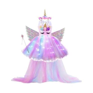 Imagem de Vestido De Unicórnio Arco-Íris Pastel Para Meninas Com Luzes LED Fanta