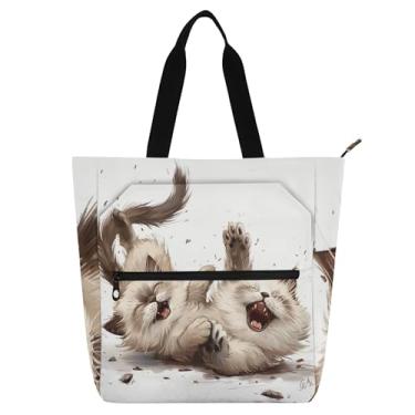 Imagem de GAIGEO Bolsa feminina divertida de gato siamês Ragdoll bolsa de trabalho de lona escolar bolsa de professores com compartimentos