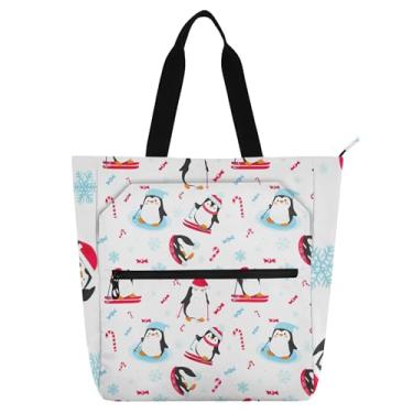 Imagem de GAIGEO Playful Penguins Winter Ski Book Tote Bag para crianças, mulheres, escola, professor, trabalho, reutilizável, bolsa de lona com zíper