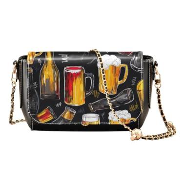 Imagem de GAIGEO Bolsa transversal de couro PU com textura de tartã verde e preta, bolsas transversais para mulheres de couro, Beer With Red-2, One Size