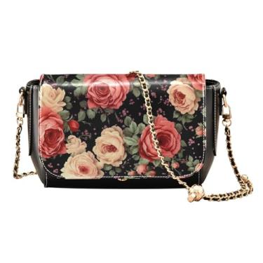 Imagem de GAIGEO Bolsa tiracolo feminina abstrata de ouro e prata Swirls de couro, bolsas transversais de couro para mulheres, Old Fashion Roses-2, One Size