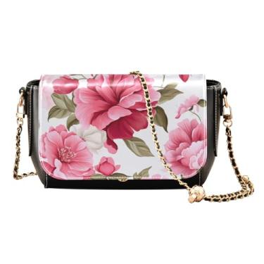 Imagem de GAIGEO Bolsa de ombro de couro com folhas de palmeira tropicais verdes, bolsa de ombro média para mulheres, Rosa floral - 6, One Size