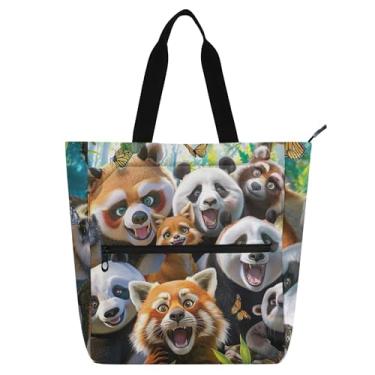 Imagem de GAIGEO Bolsa feminina com animais guaxinim urso panda bolsa de trabalho de lona escolar bolsa de livro feminina infantil presente para amantes de livros