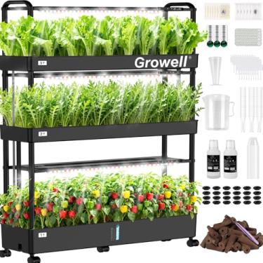 Imagem de Growell Kit de sistema de cultivo hidropônico, 90 cápsulas, jardim hidropônico vertical grande, sistema de jardinagem interna de 40 L para ervas e vegetais e frutas, com 2 modos de luz, sistema de