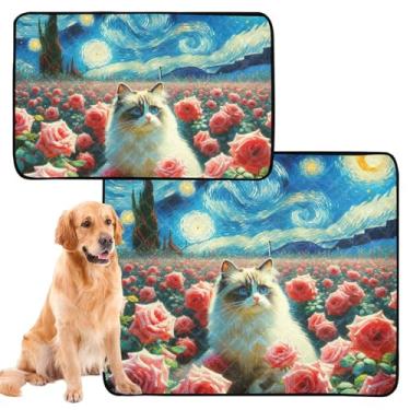 Imagem de Cute Kitten Starry Night Rose Cat Pet Dog Almofadas laváveis para xixi Almofada reutilizável para gatos de estimação Tapete impermeável para gaiola de cachorro filhote de cachorro treinamento penico à