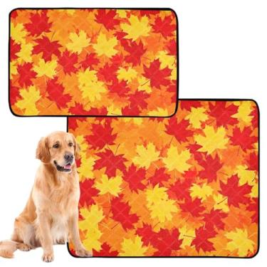 Imagem de Almofada de urina vermelha com folhas de bordo para animais de estimação extragrande lavável para animais de estimação tapete impermeável para cachorros fofos absorventes de penico, médio + grande