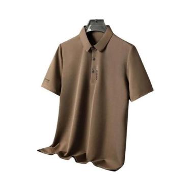 Imagem de Camisa Polo Masculina De Verão Em Seda Gelada, Manga Curta, Estampada,