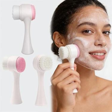 Imagem de Conjunto de 2 pincéis de limpeza facial, 2 em 1 escova de limpeza manual dupla face, dupla face, poros profundos e escovas de massagem, escova de limpeza facial para cuidados diários com a pele no