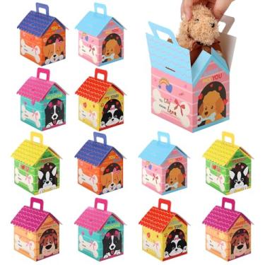 Imagem de Aneco Pacote com 36 caixas para casa de cachorro para dia dos namorados, presentes de dia dos namorados para sala de aula, caixas de presente dobráveis em forma de casa de cachorro com alças para