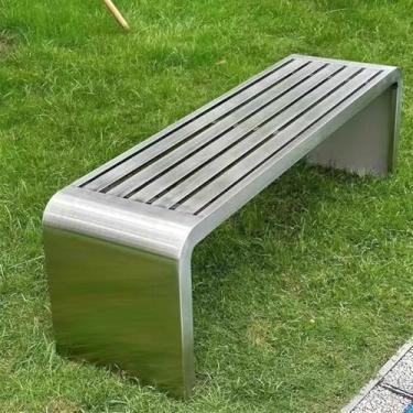 Imagem de LOERSS Banco de jardim ao ar livre, banco sem costas para 2 a 3 pessoas, banco de aço inoxidável, para varanda e jardim (tamanho: 120 cm/47 pol)