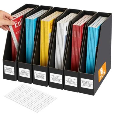 Imagem de YOTINO Suporte de revista preto, pacote com 6 suportes de arquivos de papelão, organizador vertical de mesa, suporte de revistas resistente para escritório, casa e sala de aula