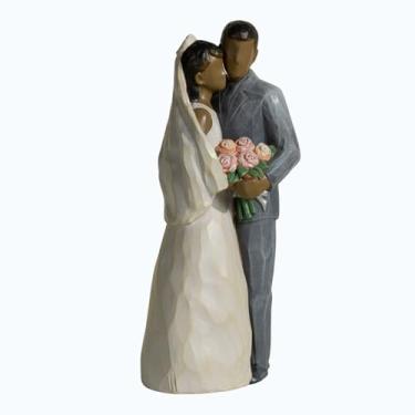 Imagem de ShineOnAnegl 20 cm Estátua de noiva e noivo casal recém-casado escultura afro-americana decoração de casa de casamento.