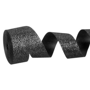 Imagem de PATIKIL Rolo de fita de glitter metálico, rolos de tecido de embrulho de presente de borda única para artesanato, buquê de casamento, festa de casamento, decoração de Natal, preto