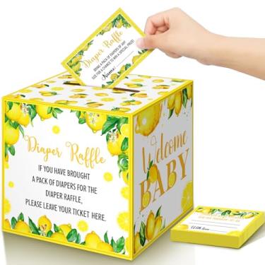 Imagem de Teling 51 peças de bilhetes de sorteio de fraldas com cartão, decorações de chá de bebê, caixa de suporte de revelação de gênero para festa de sorteio de fraldas para meninas e meninos (um pouco de