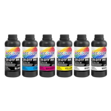 Imagem de SCCOLOR Tinta UV DTF 500 ml para impressão em filmes A B para i3200, i1600, L805, 1390, DX4, DX5, DX6, DX7, DX10, TX800, XP600 Impressora de adesivos UV (6×500ML 2 branco, 1 preto, 1 ciano, 1 Magenta