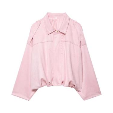 Imagem de Jaqueta Bomber Feminina Chique Lisa Com Mangas Compridas E Gola Lapela