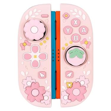 Imagem de WSLUCKO Cute Silicone Protective Case for Nintendo Switch 2 Joycon (2025) with 2 Silicone Thumb Grips, Cherry Blossom Controllers Cover, Pink