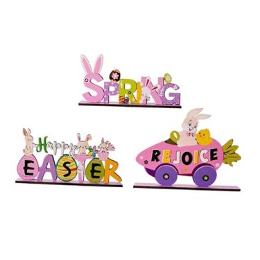 Imagem de Fancyes Conjunto de 3 enfeites de da Páscoa, decoração rústica de mesa, placa de madeira para estante de livros, casa de fazenda, presente para o