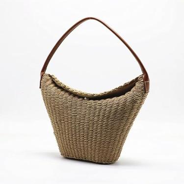 Imagem de CYSUE Bolsa feminina Shouder de palha boêmia para axilas de verão, praia, bolsa casual de crochê (marrom)