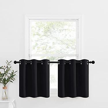 Imagem de Cortinas pretas pequenas para janela – Cortinas com isolamento térmico para decoração de casa blackout com ilhós para decoração de Halloween (106 cm L x 60 cm + cabeçalho de 3 cm, preto, 1 painel)
