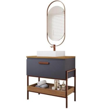 Imagem de Gabinete de Banheiro Portinari 80 com Espelho Lumini Titanium/Freijo -