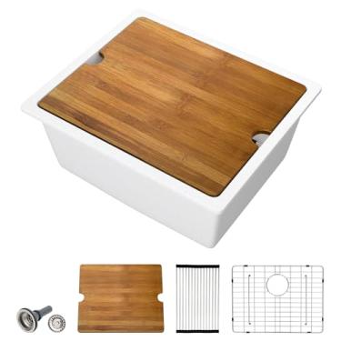 Imagem de Dcolora Pia de barra branca composta de granito de 53 cm embaixo da pia de cozinha pequena tigela única de quartzo sob a bacia do balcão