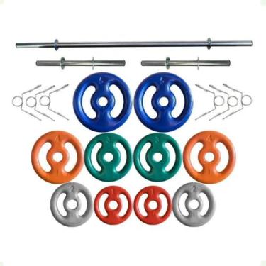 Imagem de Kit de Anilhas Emborrachadas e Barras Fitness - Ótima Qualidade - BOX 