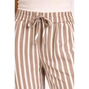 Imagem de Calça Pantalona Feminina Estampada Listrada com Cós Elástico e Amarração Frontal