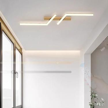 Imagem de GZZBMY Lâmpada de teto LED moderna sala de estar luz de teto com controle remoto regulável metal minimalista iluminação de teto para cozinha quarto corredor sala de jantar 3000 K-6500 K (dourado, 80
