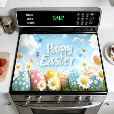 Imagem de Capa superior de fogão de Páscoa para fogão elétrico: capas de fogão de vidro, protetor de tampa de fogão de vidro resistente ao calor, design de coelho (M2412670)